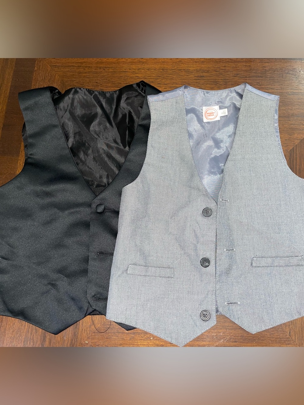 Boys Formal Vest Lot Size 5/6 Black Satin Gray Dress Vest
